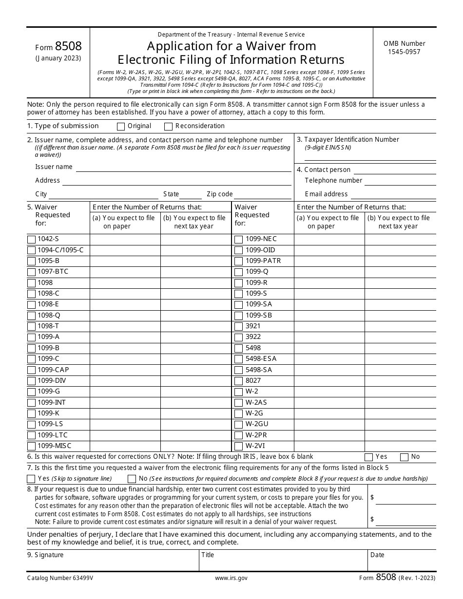 IRS Form 8508 Application for a Waiver From Electronic Filing of Information Returns, Page 1
