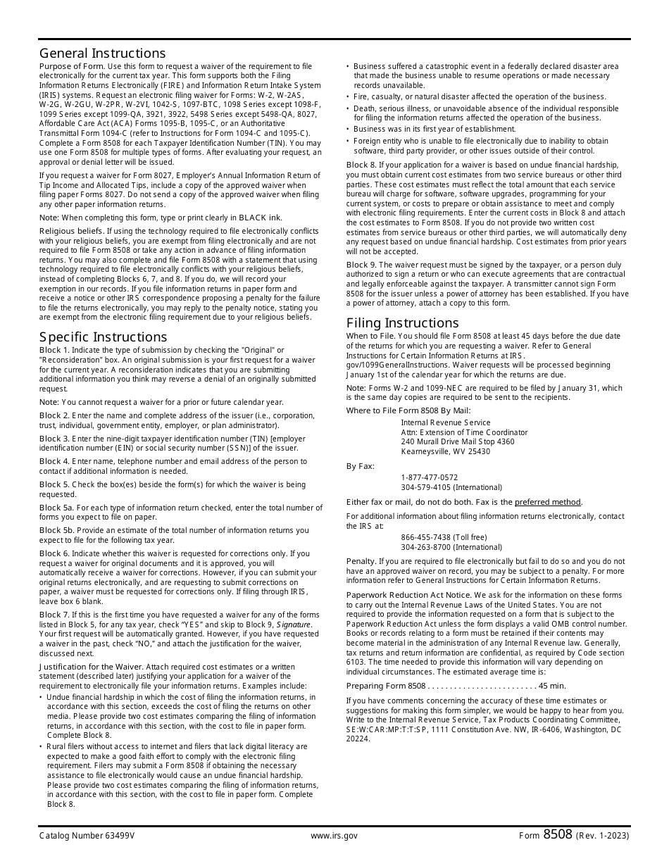 IRS Form 8508 Application for a Waiver From Electronic Filing of Information Returns, Page 2