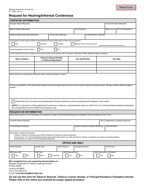 Form 5713  Printable Pdf