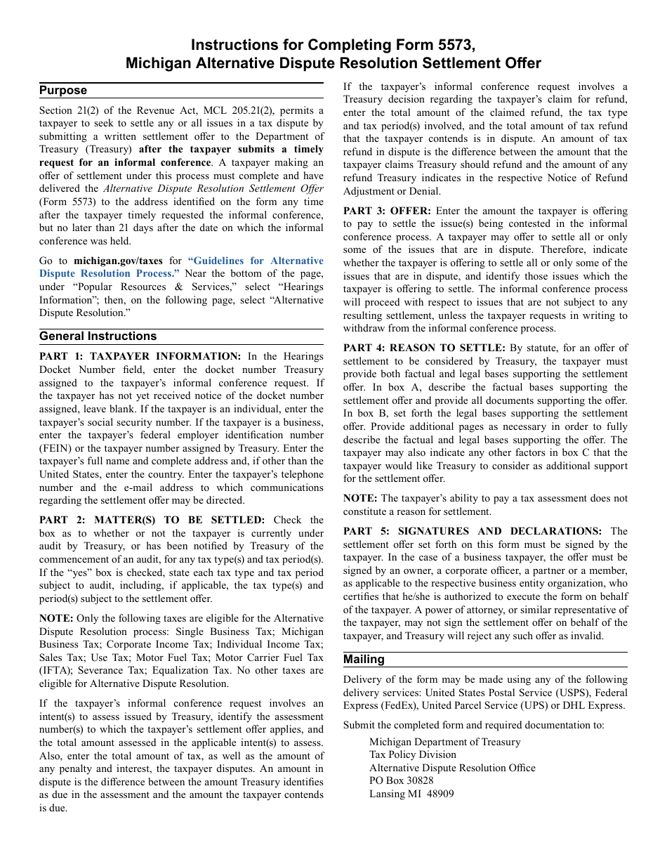 Form 5573 Michigan Alternative Dispute Resolution Settlement Offer - Michigan, Page 3