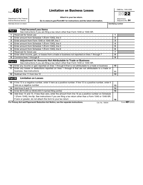 IRS Form 461 2022 Printable Pdf