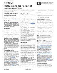 Instructions for IRS Form 461 Limitation on Business Losses