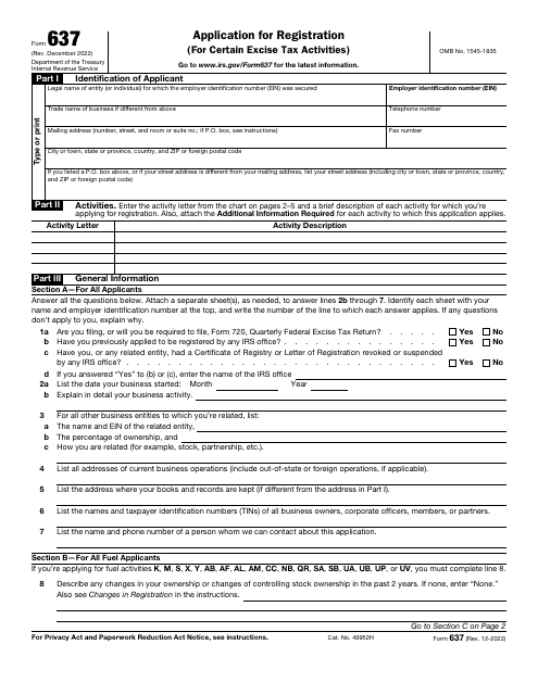 IRS Form 637 Application for Registration (For Certain Excise Tax Activities)