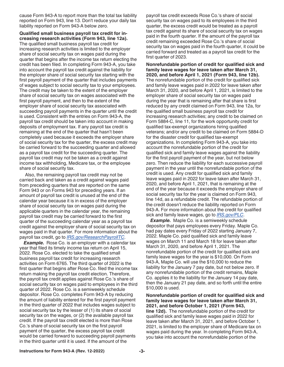 Instructions for IRS Form 943-A Agricultural Employers Record of Federal Tax Liability, Page 3