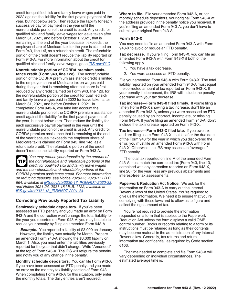 Instructions for IRS Form 943-A Agricultural Employers Record of Federal Tax Liability, Page 4
