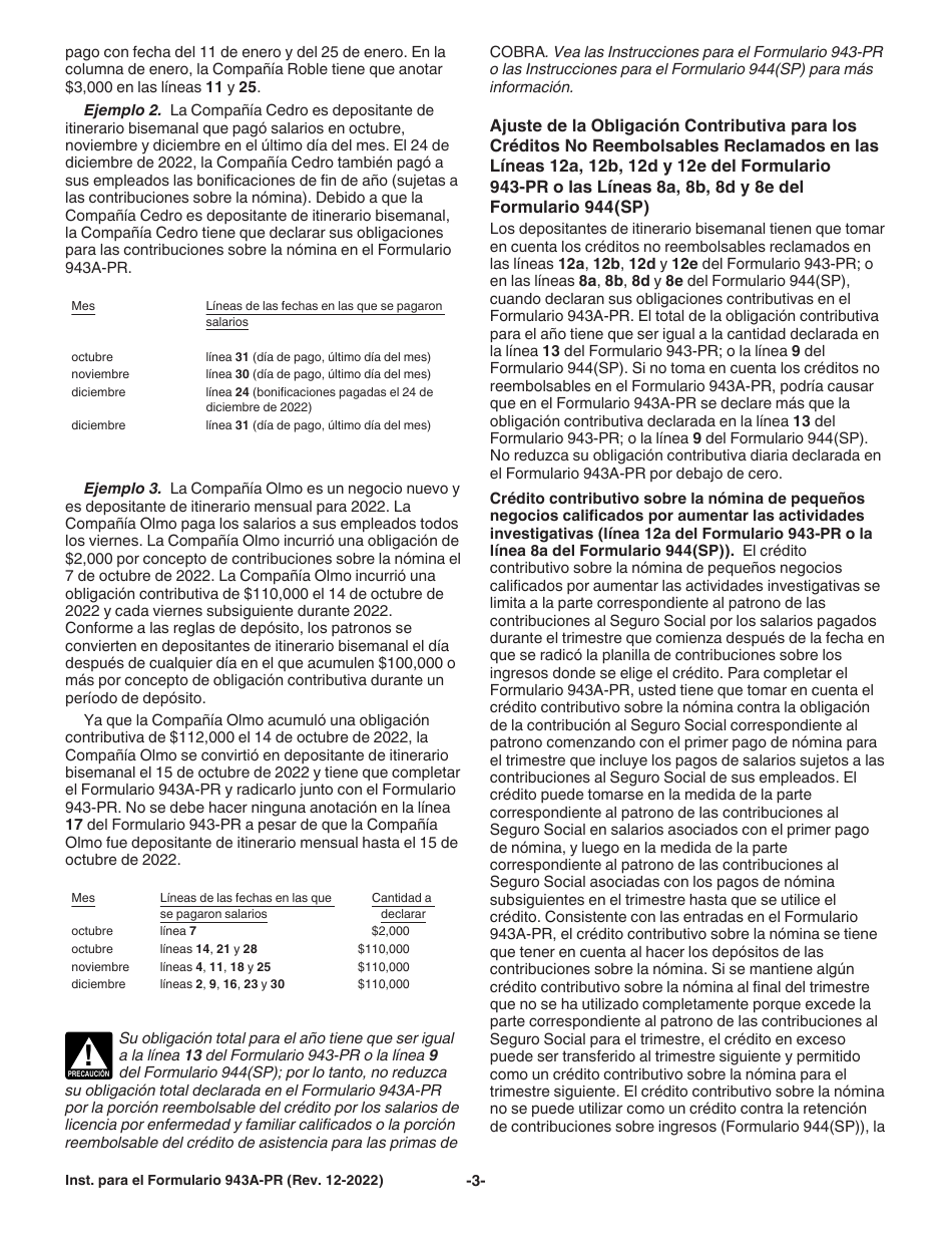 Instrucciones para IRS Formulario 943A-PR Registro De La Obligacion Contributiva Federal Del Patrono Agricola (Puerto Rican Spanish), Page 3