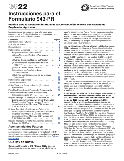 IRS Formulario 943-PR 2022 Printable Pdf