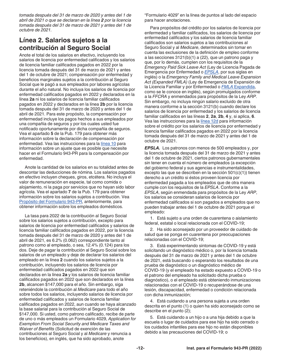 Instrucciones para IRS Formulario 943-PR Planilla Para La Declaracion Anual De La Contribucion Federal Del Patrono De Empleados Agricolas (Puerto Rican Spanish), Page 12