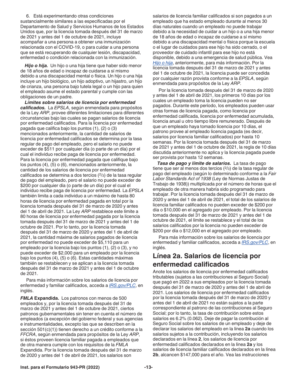 Instrucciones para IRS Formulario 943-PR Planilla Para La Declaracion Anual De La Contribucion Federal Del Patrono De Empleados Agricolas (Puerto Rican Spanish), Page 13