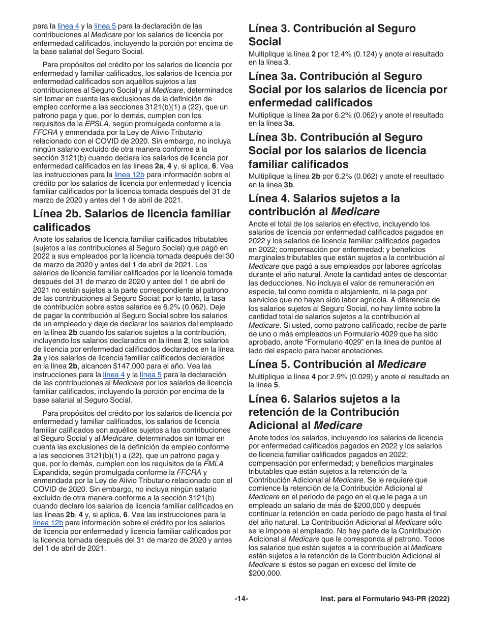 Instrucciones para IRS Formulario 943-PR Planilla Para La Declaracion Anual De La Contribucion Federal Del Patrono De Empleados Agricolas (Puerto Rican Spanish), Page 14