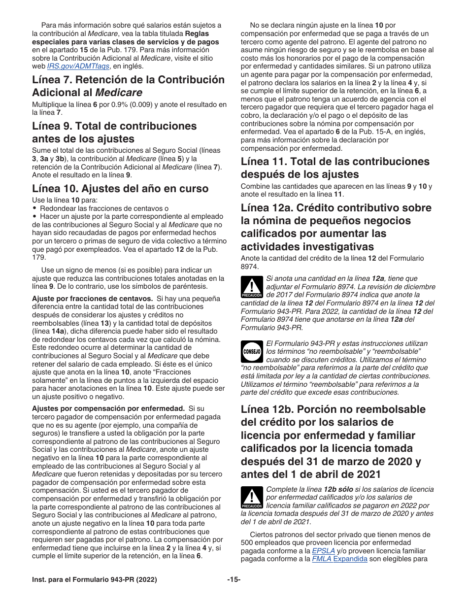 Instrucciones para IRS Formulario 943-PR Planilla Para La Declaracion Anual De La Contribucion Federal Del Patrono De Empleados Agricolas (Puerto Rican Spanish), Page 15