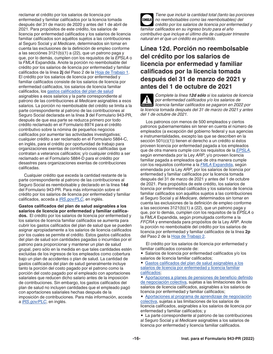 Instrucciones para IRS Formulario 943-PR Planilla Para La Declaracion Anual De La Contribucion Federal Del Patrono De Empleados Agricolas (Puerto Rican Spanish), Page 16