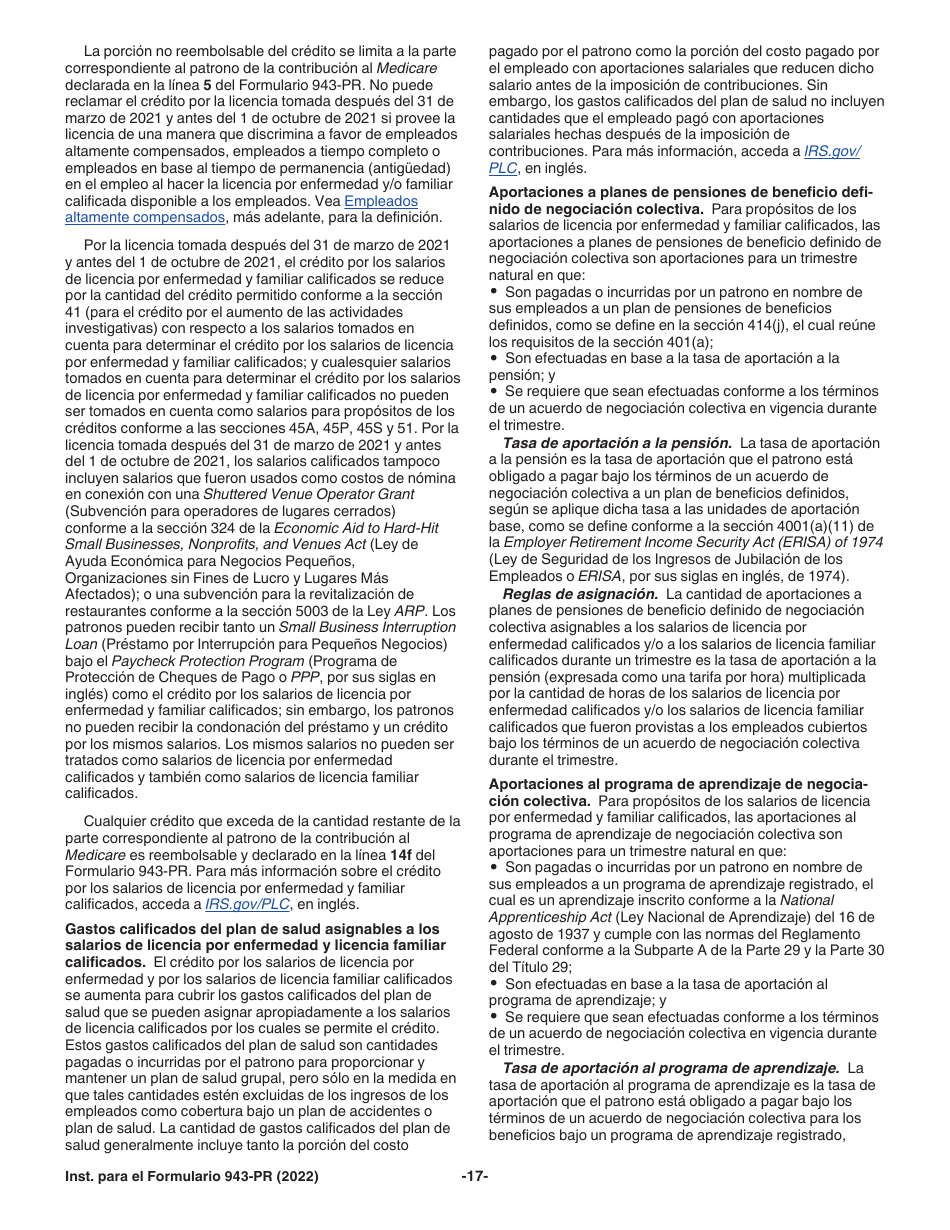 Instrucciones para IRS Formulario 943-PR Planilla Para La Declaracion Anual De La Contribucion Federal Del Patrono De Empleados Agricolas (Puerto Rican Spanish), Page 17
