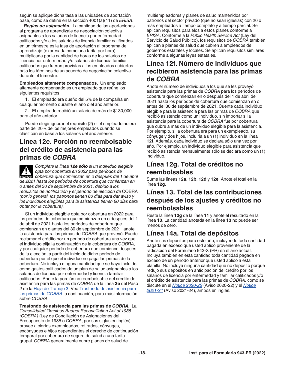 Instrucciones para IRS Formulario 943-PR Planilla Para La Declaracion Anual De La Contribucion Federal Del Patrono De Empleados Agricolas (Puerto Rican Spanish), Page 18