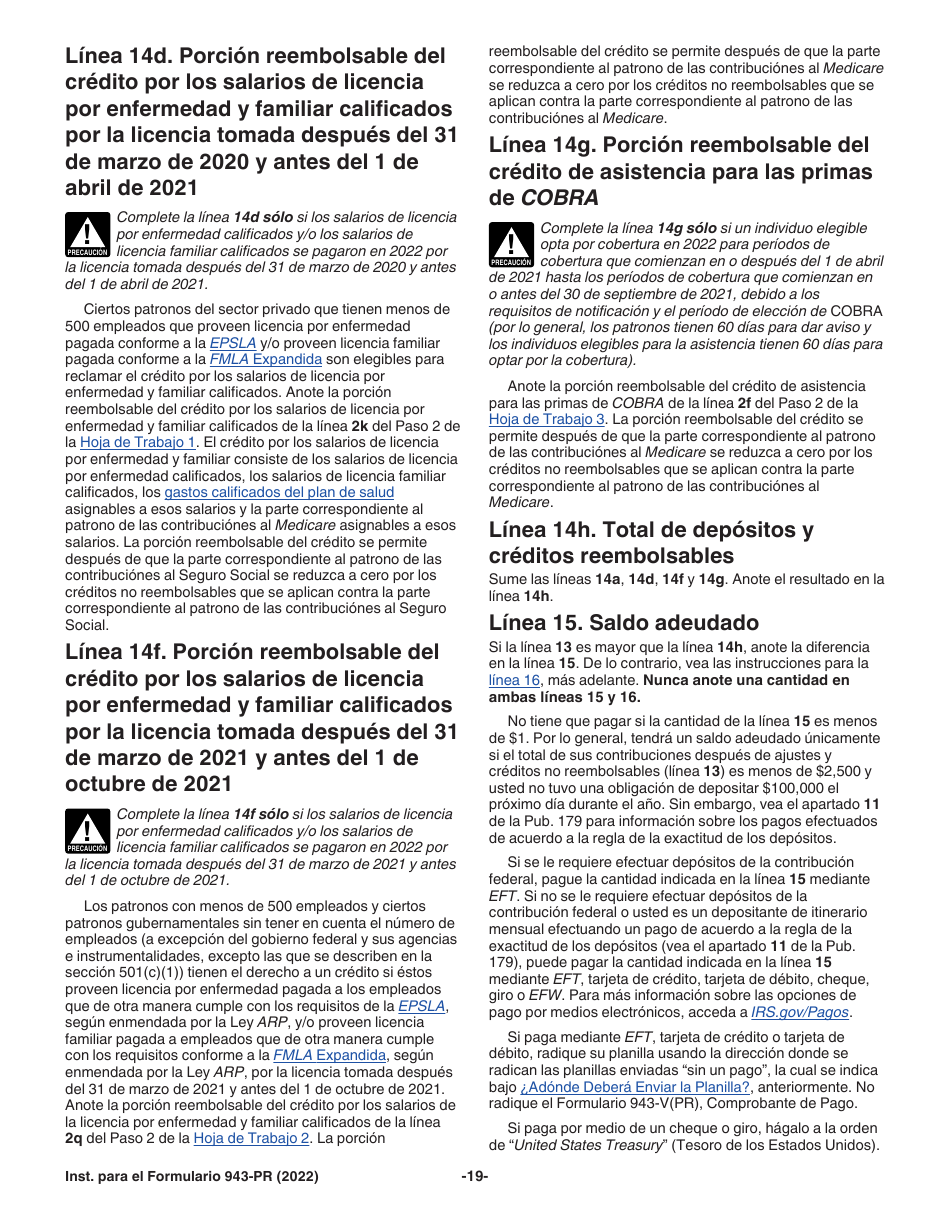 Instrucciones para IRS Formulario 943-PR Planilla Para La Declaracion Anual De La Contribucion Federal Del Patrono De Empleados Agricolas (Puerto Rican Spanish), Page 19