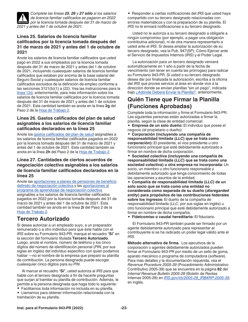 Instrucciones para IRS Formulario 943-PR Planilla Para La Declaracion Anual De La Contribucion Federal Del Patrono De Empleados Agricolas (Puerto Rican Spanish), Page 23