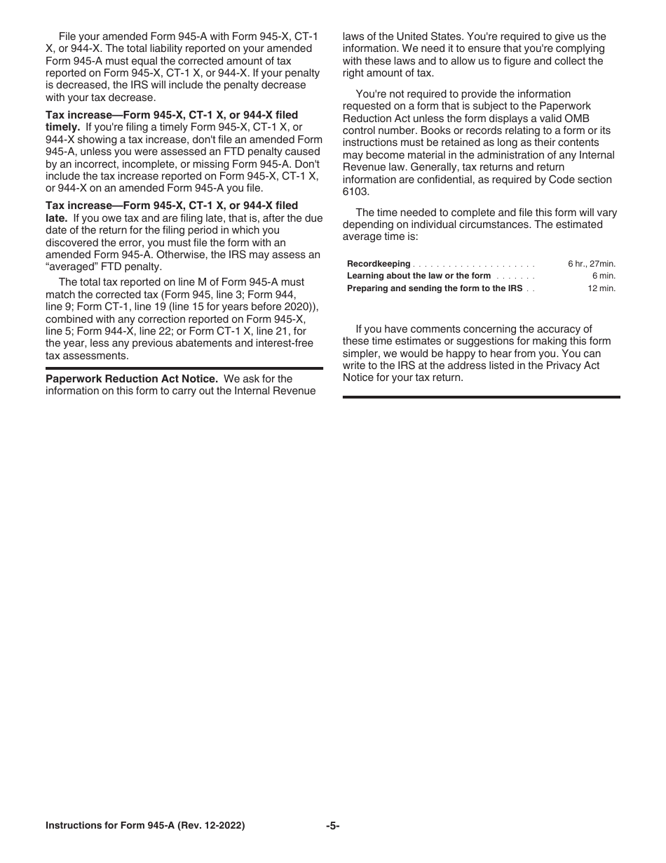 Instructions for IRS Form 945-A Annual Record of Federal Tax Liability, Page 5