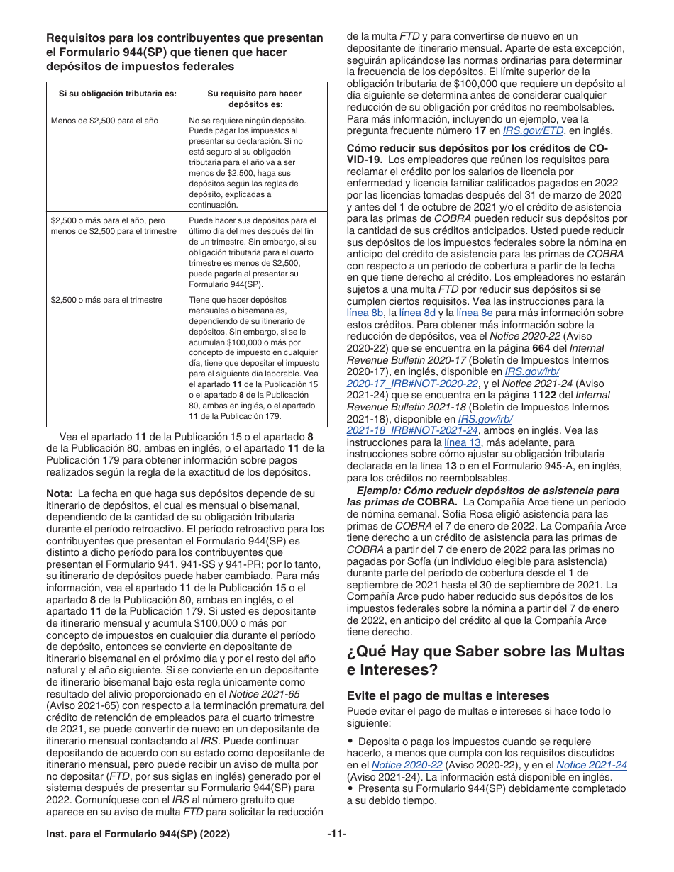 Instrucciones para IRS Formulario 944(SP) Declaracion Federal Anual De Impuestos Del Patrono O Empleador (Spanish), Page 11
