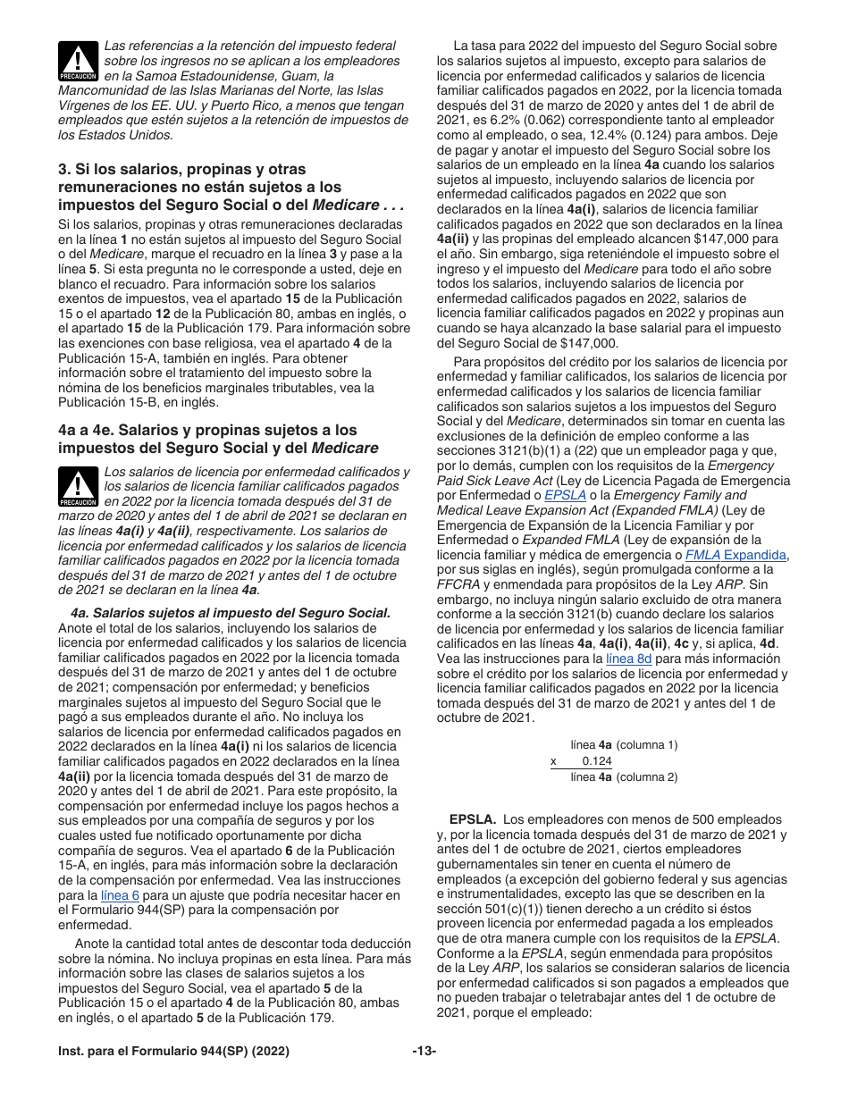 Instrucciones para IRS Formulario 944(SP) Declaracion Federal Anual De Impuestos Del Patrono O Empleador (Spanish), Page 13