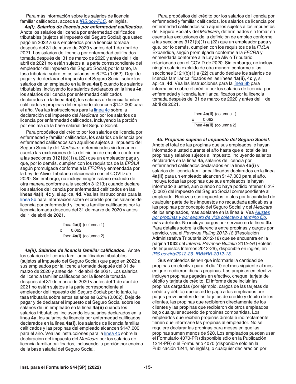 Instrucciones para IRS Formulario 944(SP) Declaracion Federal Anual De Impuestos Del Patrono O Empleador (Spanish), Page 15