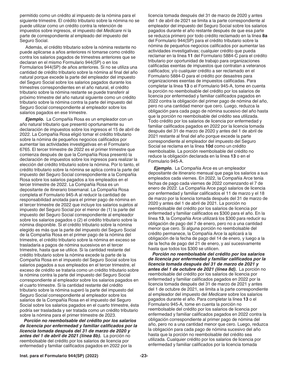 Instrucciones para IRS Formulario 944(SP) Declaracion Federal Anual De Impuestos Del Patrono O Empleador (Spanish), Page 23