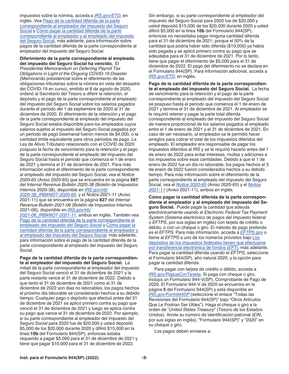 Instrucciones para IRS Formulario 944(SP) Declaracion Federal Anual De Impuestos Del Patrono O Empleador (Spanish), Page 3