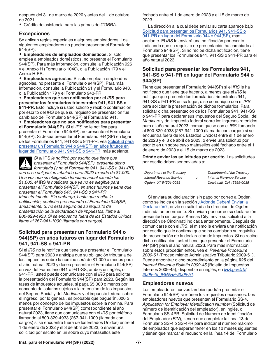 Instrucciones para IRS Formulario 944(SP) Declaracion Federal Anual De Impuestos Del Patrono O Empleador (Spanish), Page 7