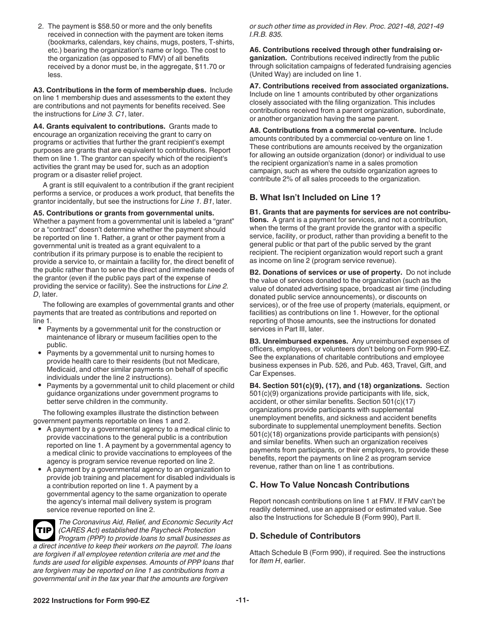 Instructions for IRS Form 990-EZ Short Form Return of Organization Exempt From Income Tax, Page 11