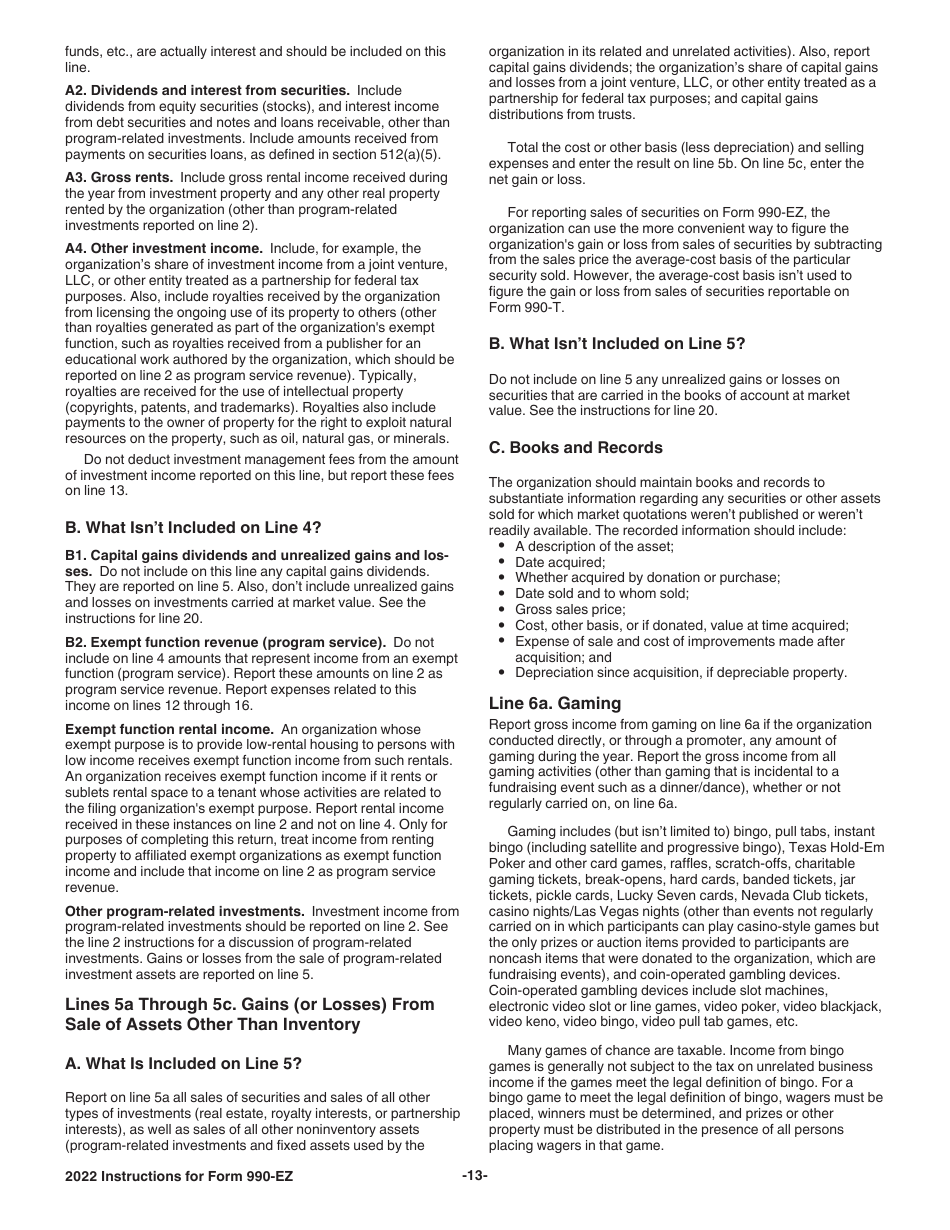 Instructions for IRS Form 990-EZ Short Form Return of Organization Exempt From Income Tax, Page 13