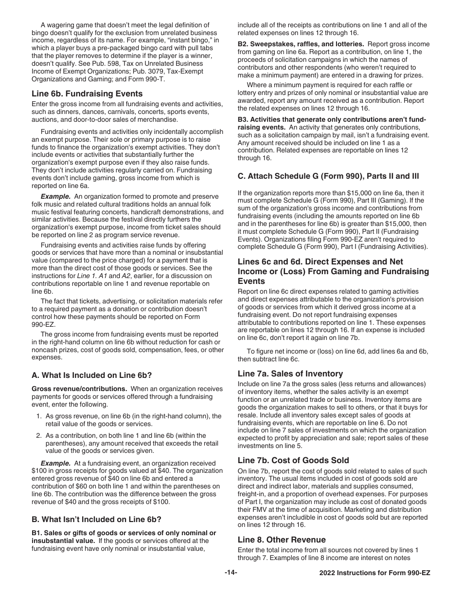 Instructions for IRS Form 990-EZ Short Form Return of Organization Exempt From Income Tax, Page 14