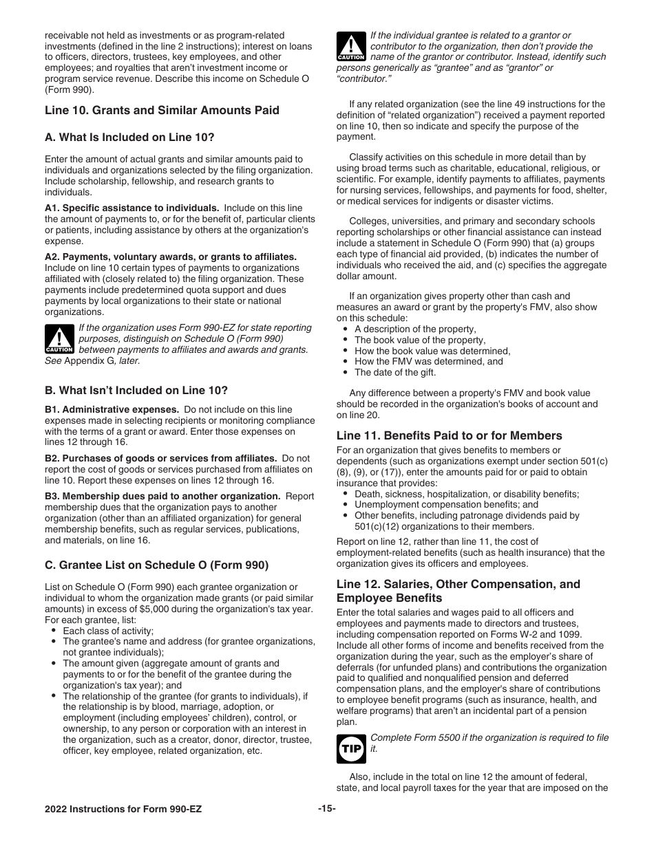 Instructions for IRS Form 990-EZ Short Form Return of Organization Exempt From Income Tax, Page 15