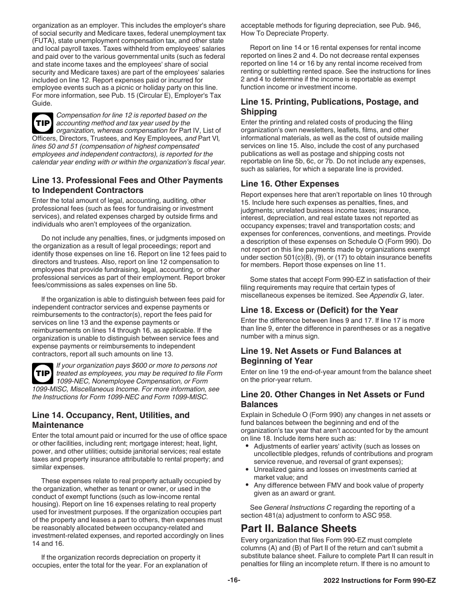 Instructions for IRS Form 990-EZ Short Form Return of Organization Exempt From Income Tax, Page 16