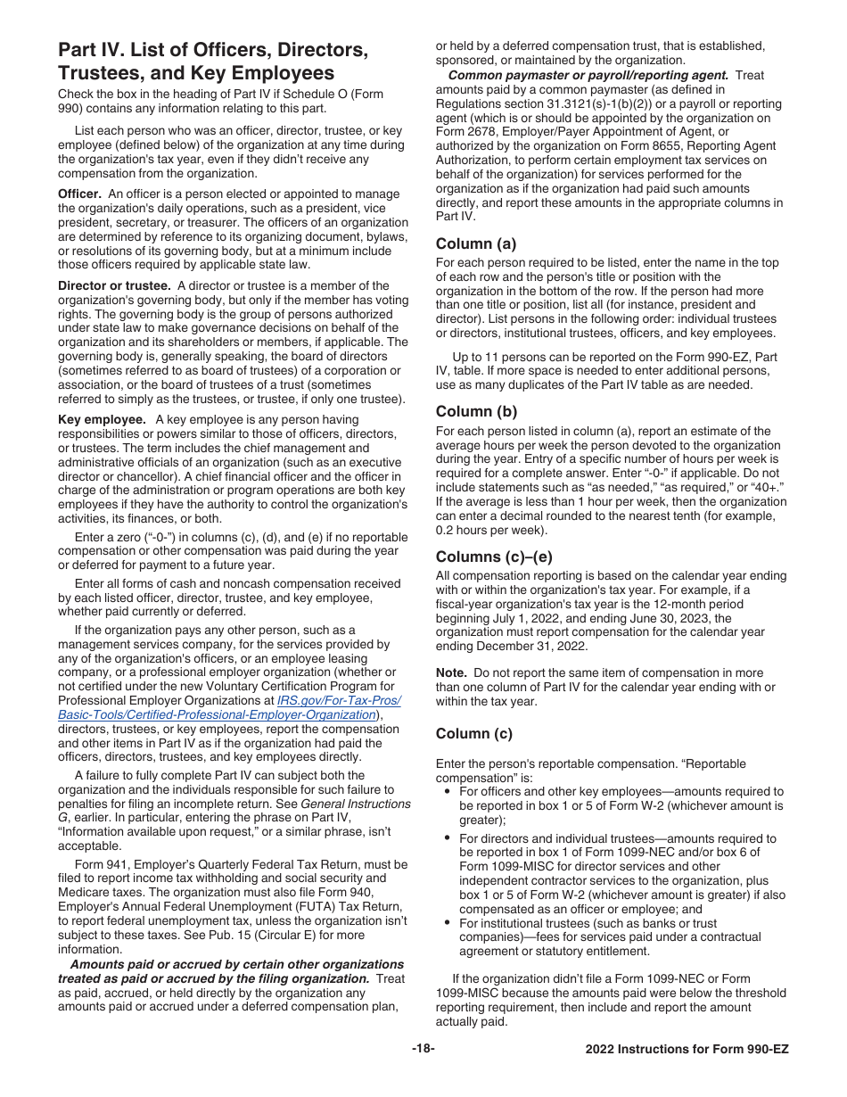 Instructions for IRS Form 990-EZ Short Form Return of Organization Exempt From Income Tax, Page 18