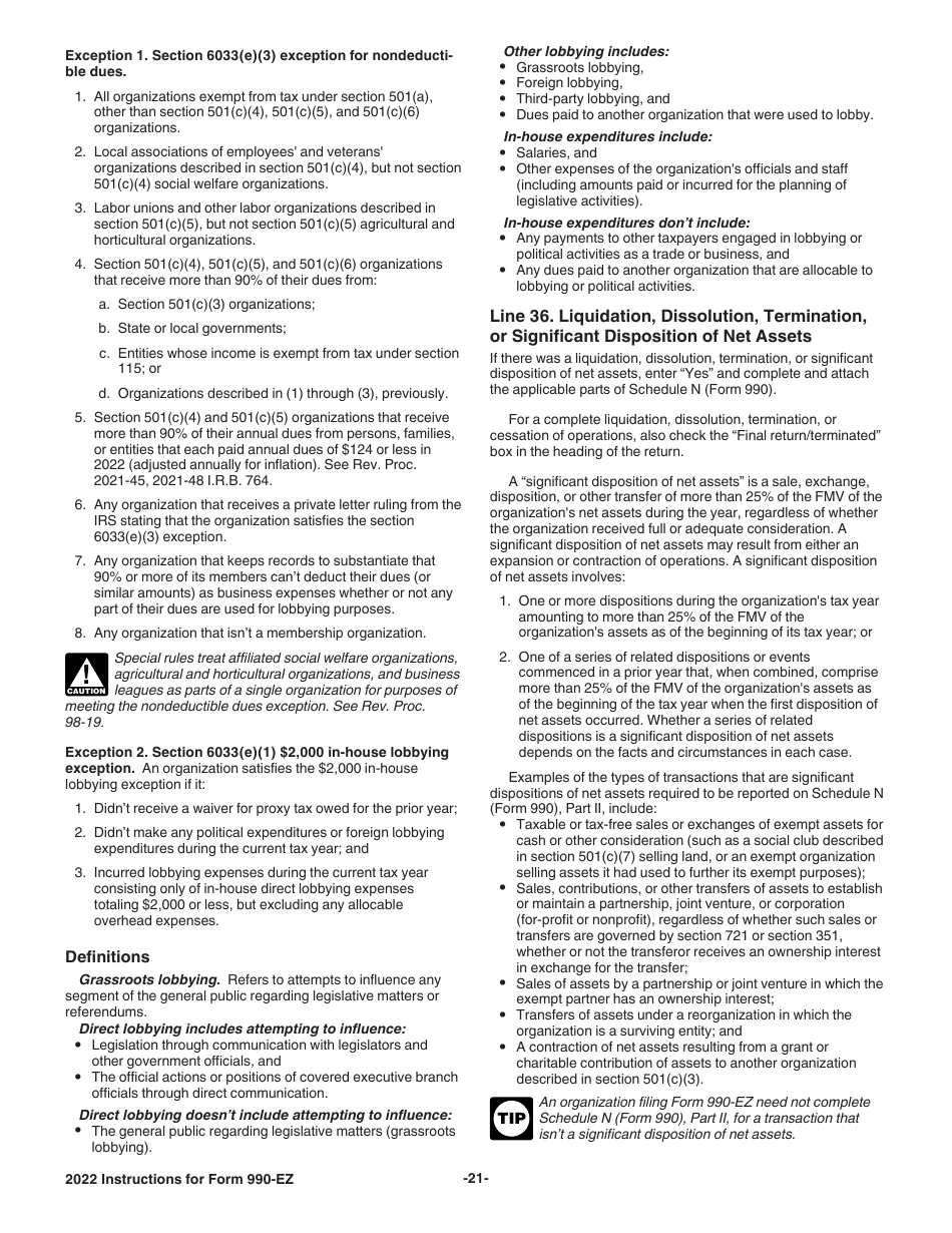 Instructions for IRS Form 990-EZ Short Form Return of Organization Exempt From Income Tax, Page 21