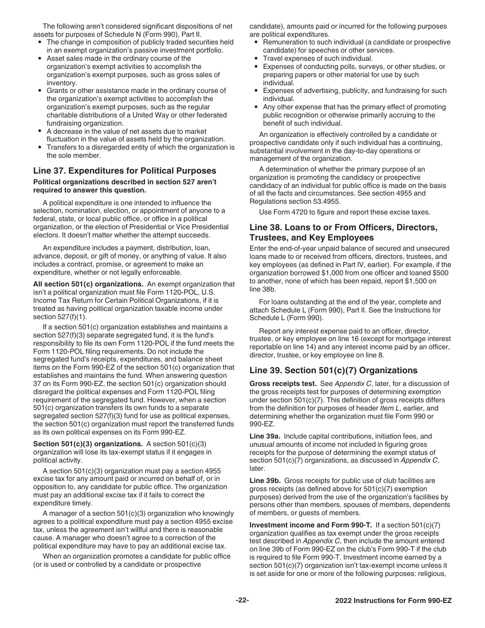 Instructions for IRS Form 990-EZ Short Form Return of Organization Exempt From Income Tax, Page 22