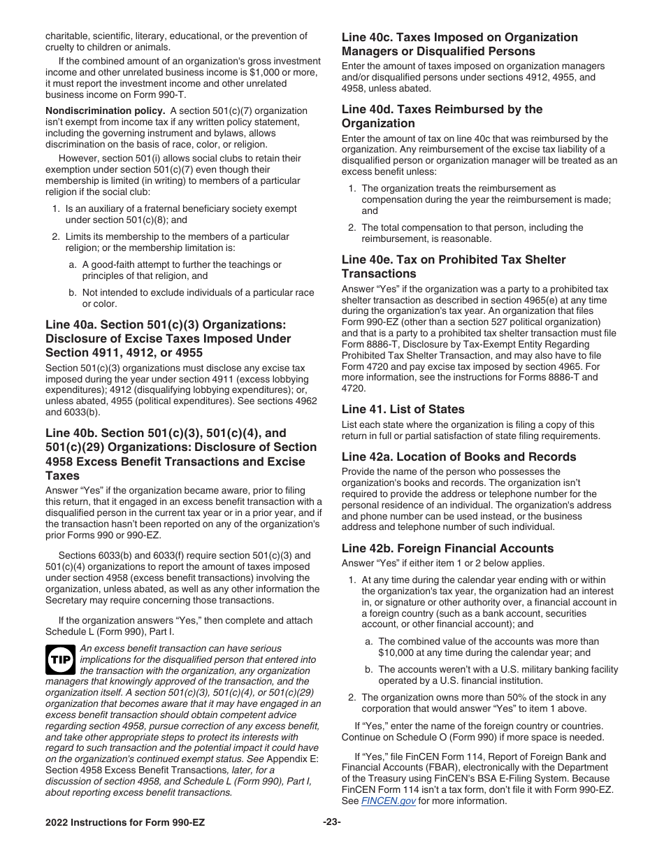 Instructions for IRS Form 990-EZ Short Form Return of Organization Exempt From Income Tax, Page 23