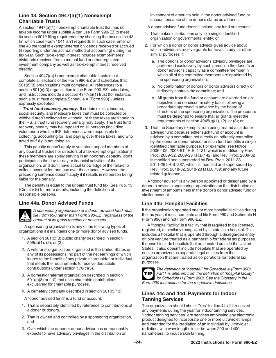 Instructions for IRS Form 990-EZ Short Form Return of Organization Exempt From Income Tax, Page 24