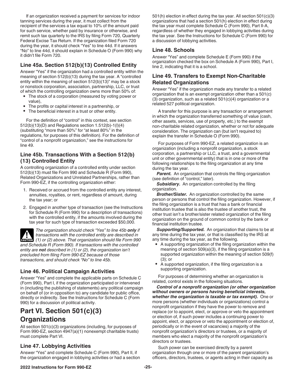 Instructions for IRS Form 990-EZ Short Form Return of Organization Exempt From Income Tax, Page 25