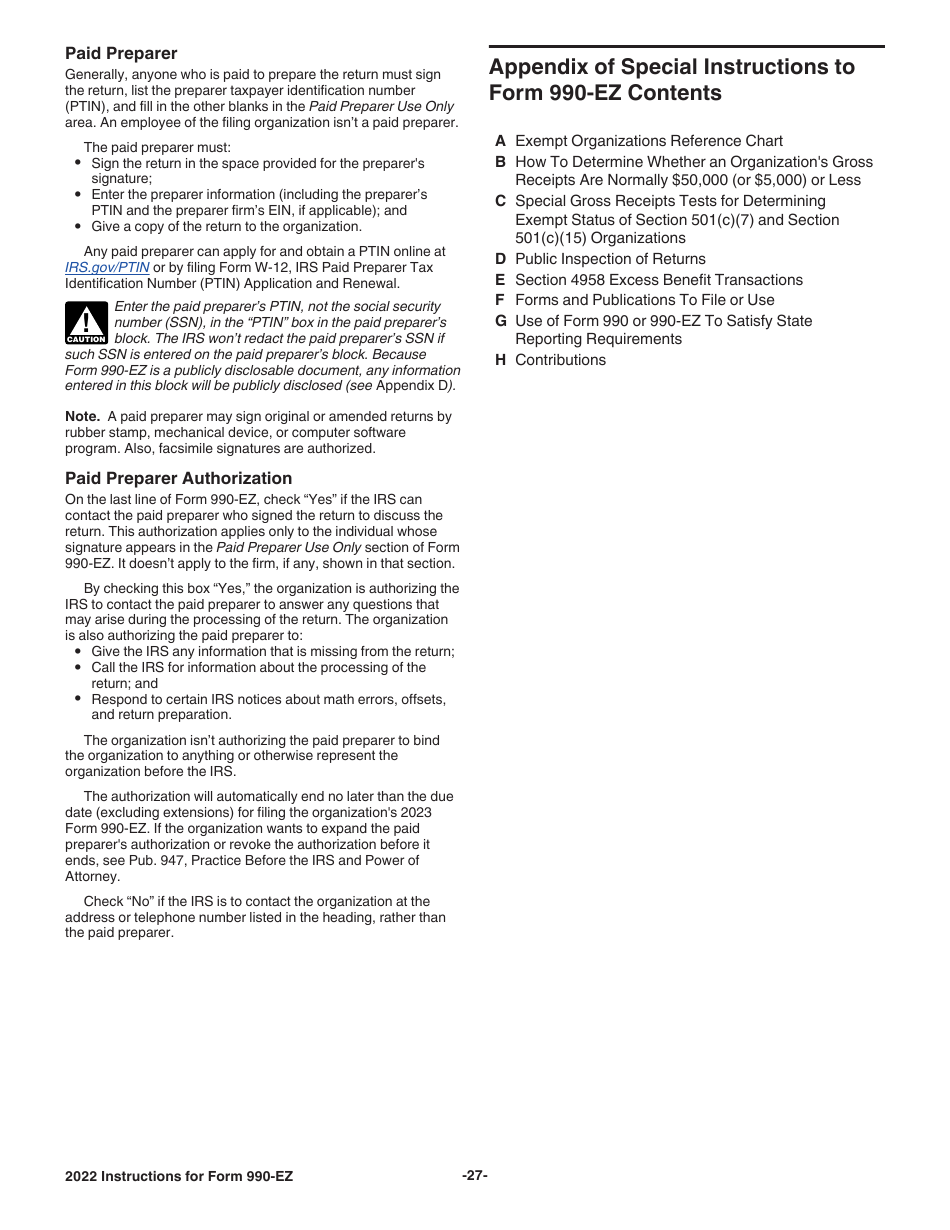 Instructions for IRS Form 990-EZ Short Form Return of Organization Exempt From Income Tax, Page 27