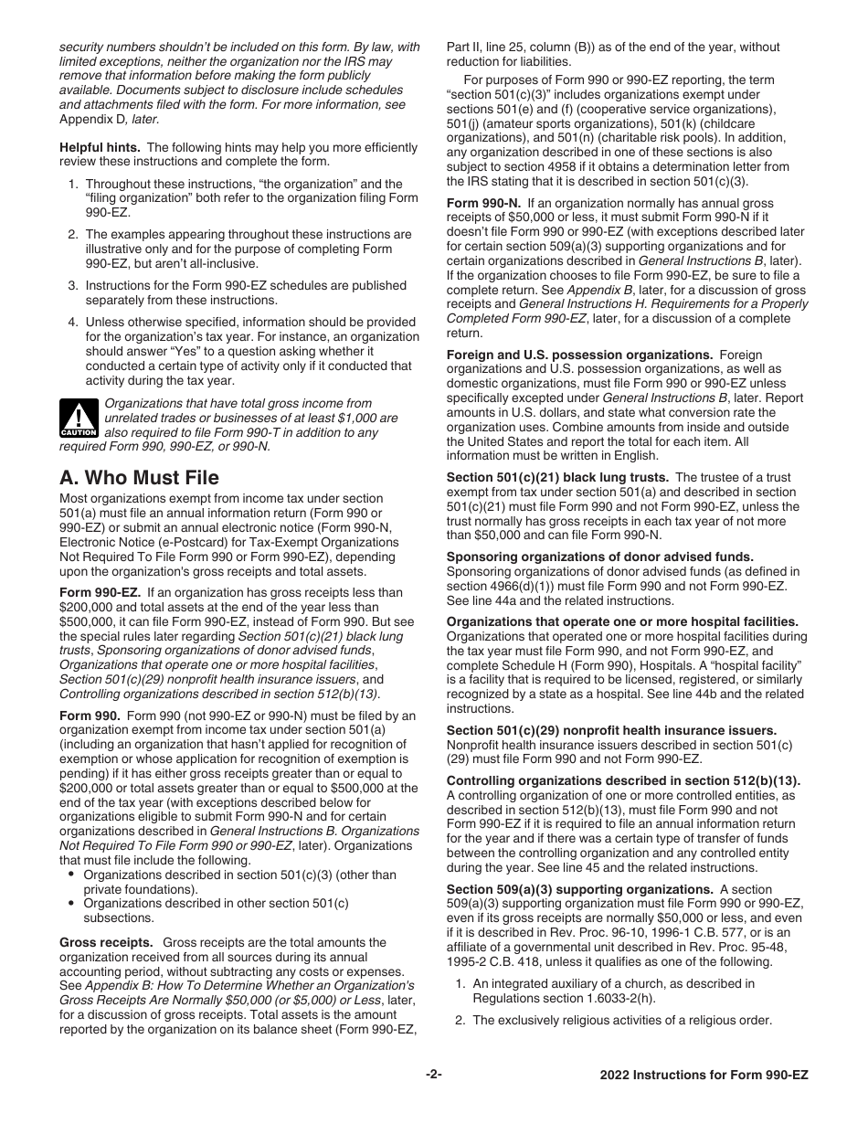Instructions for IRS Form 990-EZ Short Form Return of Organization Exempt From Income Tax, Page 2