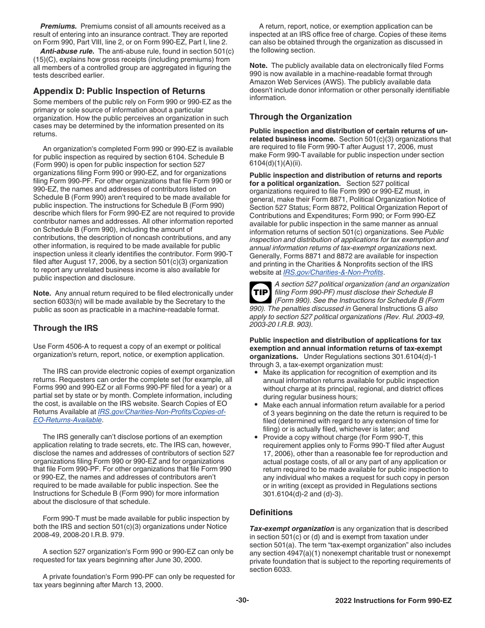 Instructions for IRS Form 990-EZ Short Form Return of Organization Exempt From Income Tax, Page 30