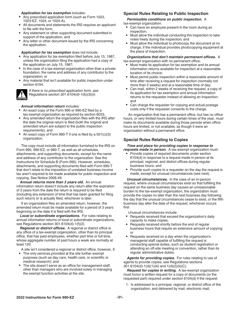 Instructions for IRS Form 990-EZ Short Form Return of Organization Exempt From Income Tax, Page 31