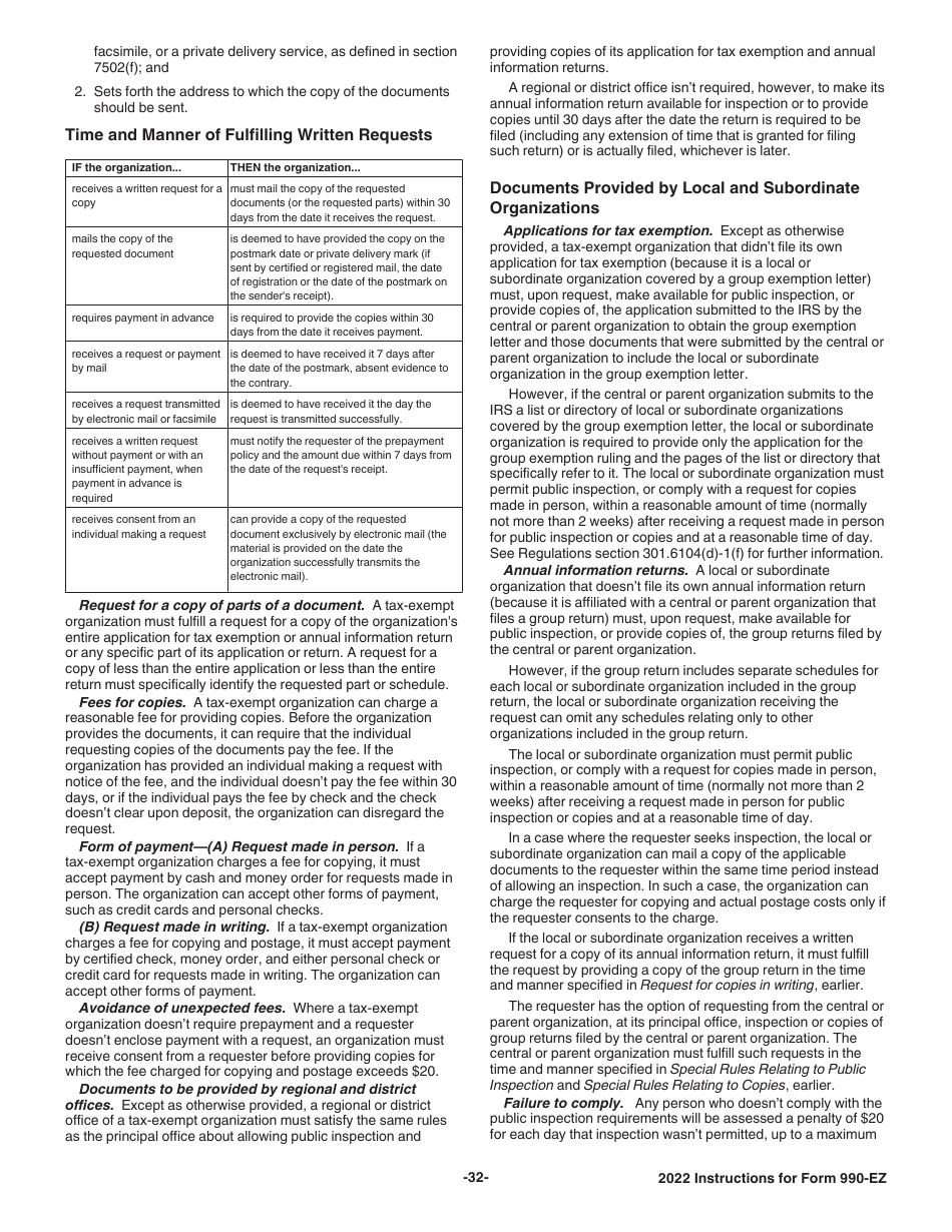 Instructions for IRS Form 990-EZ Short Form Return of Organization Exempt From Income Tax, Page 32
