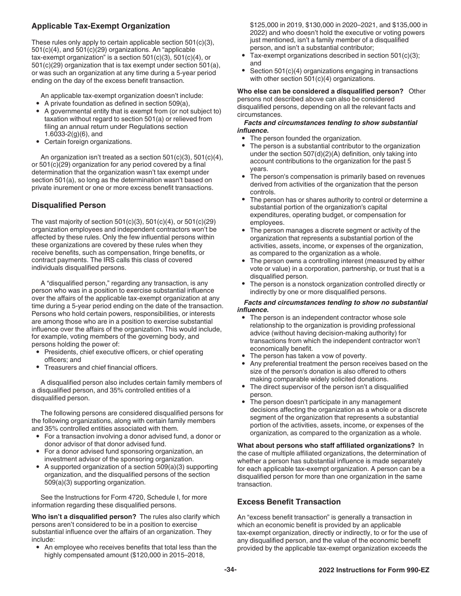 Instructions for IRS Form 990-EZ Short Form Return of Organization Exempt From Income Tax, Page 34