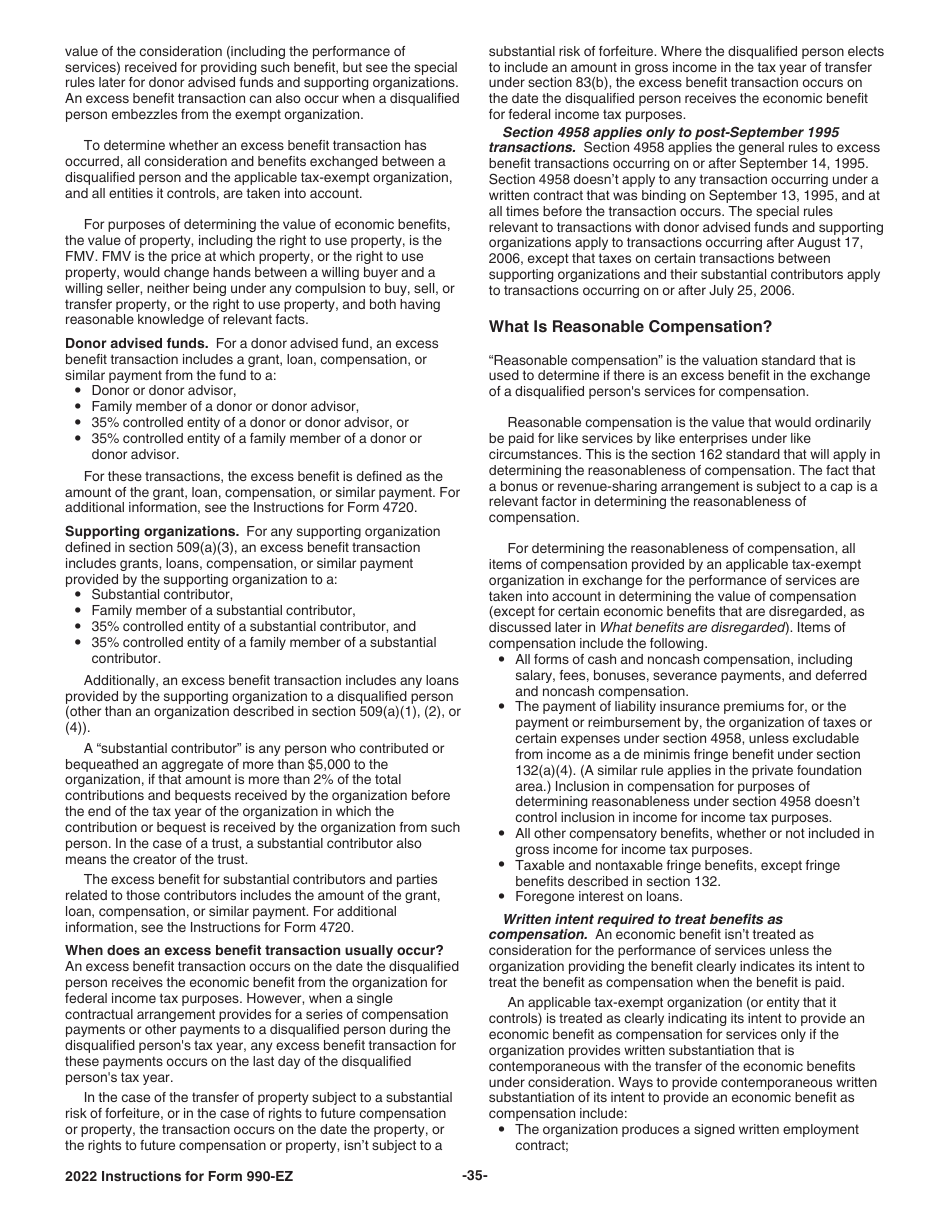 Instructions for IRS Form 990-EZ Short Form Return of Organization Exempt From Income Tax, Page 35