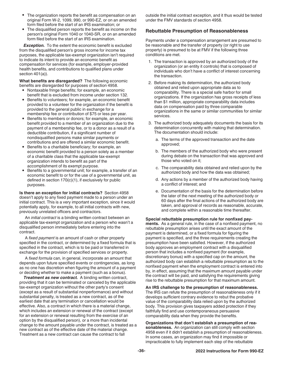 Instructions for IRS Form 990-EZ Short Form Return of Organization Exempt From Income Tax, Page 36