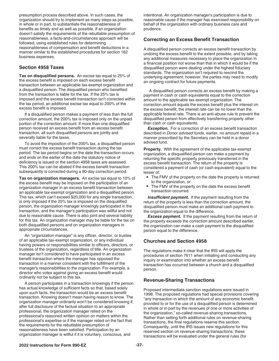 Instructions for IRS Form 990-EZ Short Form Return of Organization Exempt From Income Tax, Page 37