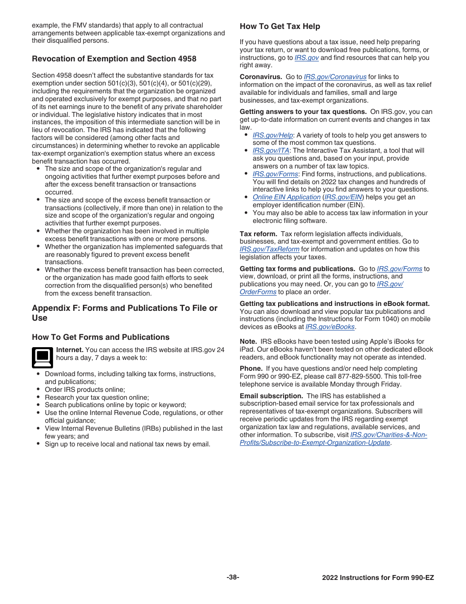 Instructions for IRS Form 990-EZ Short Form Return of Organization Exempt From Income Tax, Page 38
