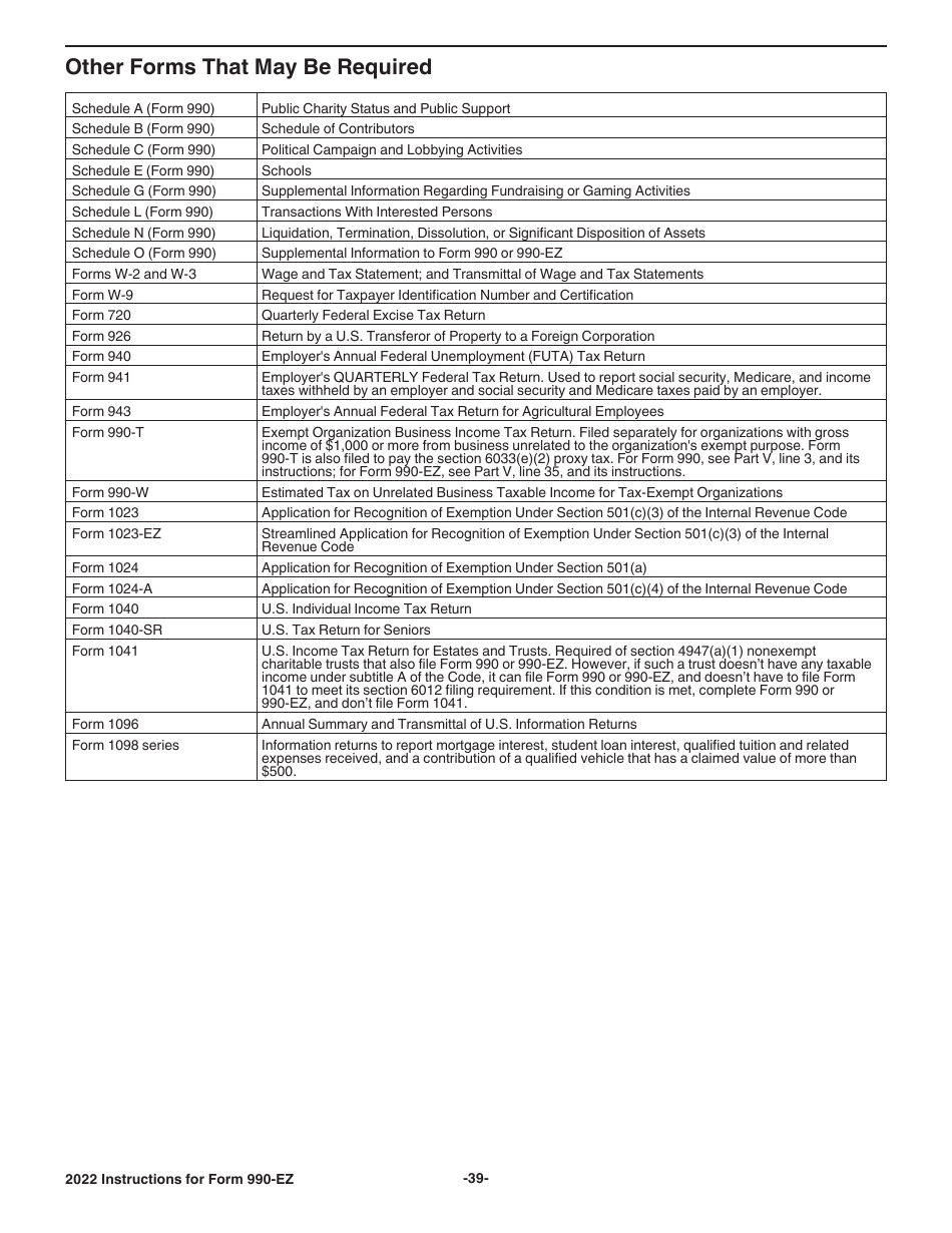 Instructions for IRS Form 990-EZ Short Form Return of Organization Exempt From Income Tax, Page 39