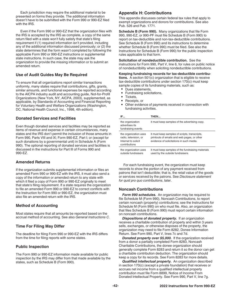 Instructions for IRS Form 990-EZ Short Form Return of Organization Exempt From Income Tax, Page 42